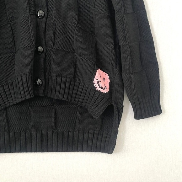 ⭐️HP⭐️ GANNI Smiley Face Oversized-Collar Basketweave Cardigan - Picture 7 of 16